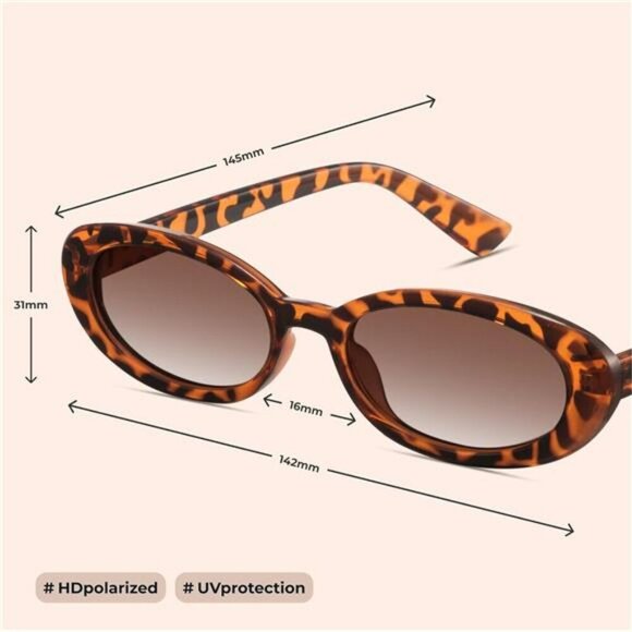 Polarized Oval Sunglasses Women Men UV Protection Retro Vintage Trendy Shades - Picture 5 of 7